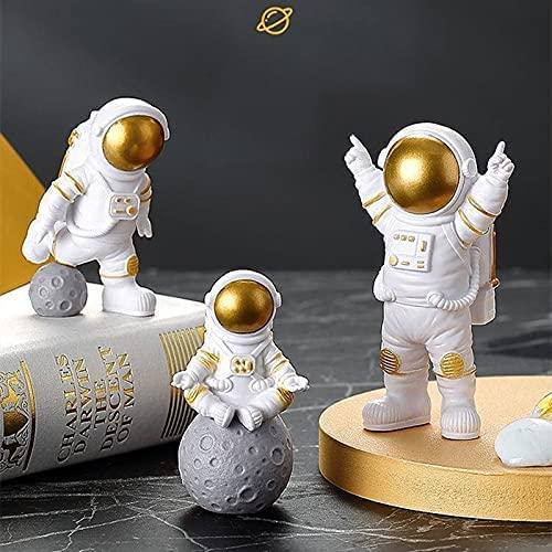 Astronaut Ornament Home Office Desktop Figurine Decors Set of 3 - Golden