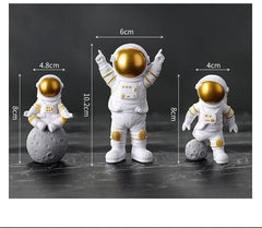 Astronaut Ornament Home Office Desktop Figurine Decors Set of 3 - Golden
