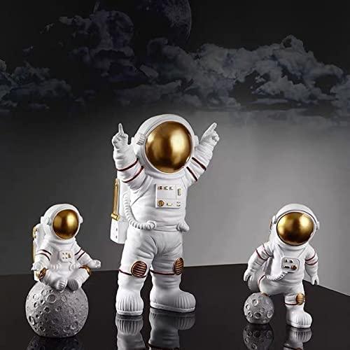 Astronaut Ornament Home Office Desktop Figurine Decors Set of 3 - Golden